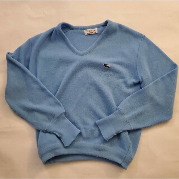60s/ 70s Vintage Sky Powder Blue Lacoste/Izod Cardigan Men’s Size Med-Large - Picture 1 of 6